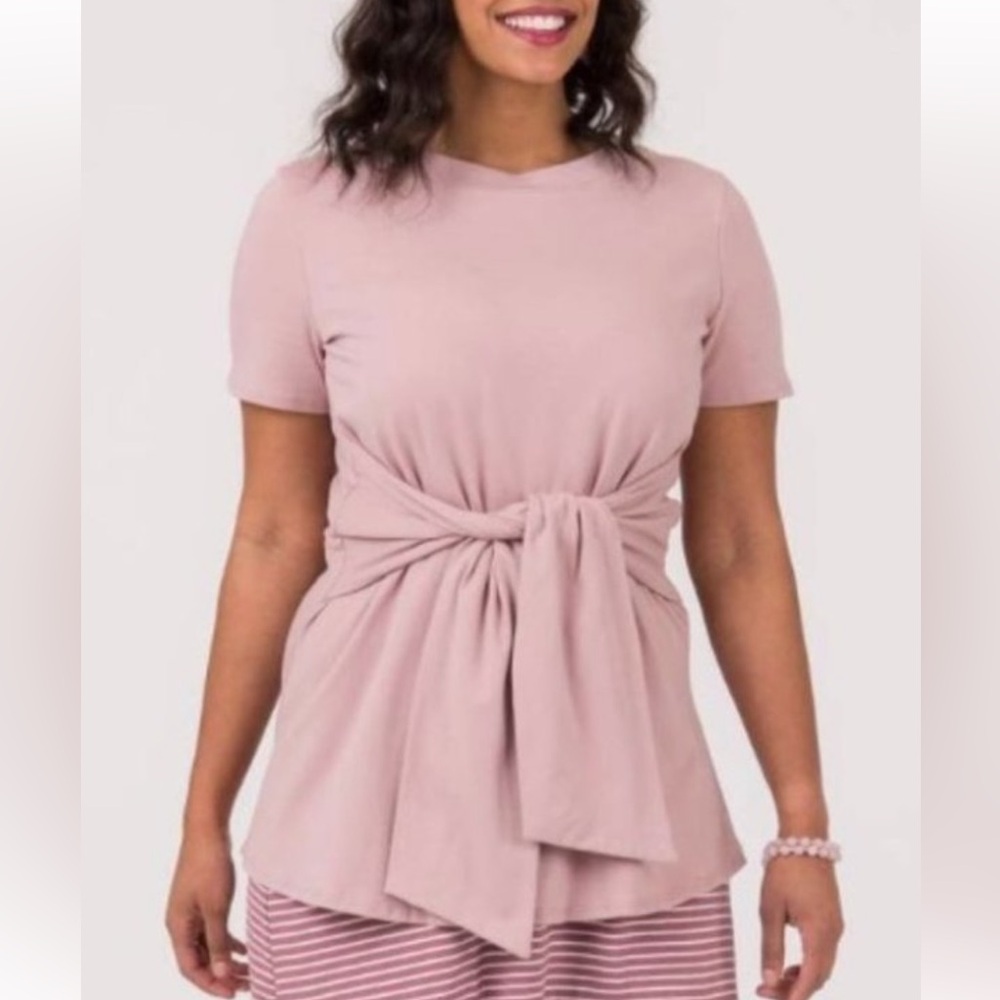 AGNES & DORA Side Seam Sash Top in Dusty Lavender